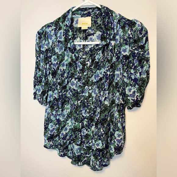 Maeve By Anthropologie Maka Watercolor Printed Top sz 8 - Picture 6 of 11